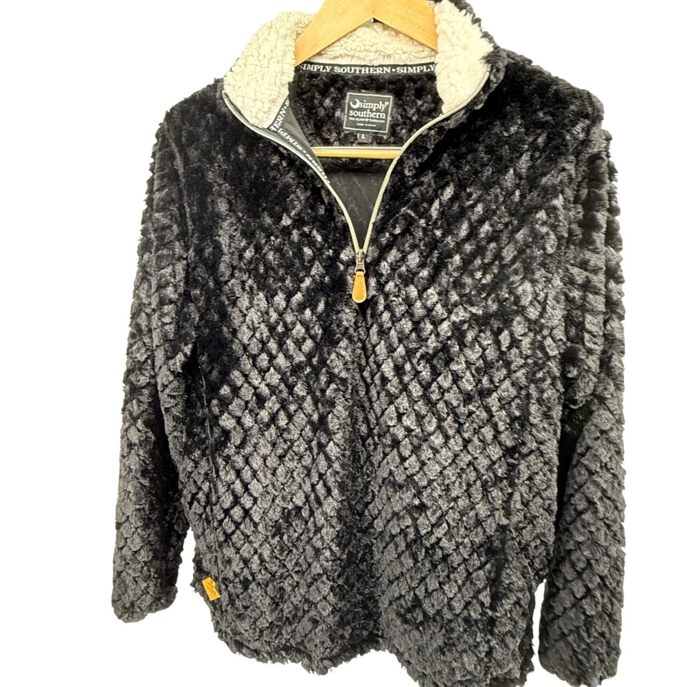 Simply Southern‎ Black Textured Sherpa Fleece Pullover Sweatshirt Women's Size L